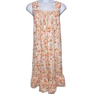 Ella Simone Womens Orange Peach Cotton Floral Nightgown Lace Trim Sz L Prairie